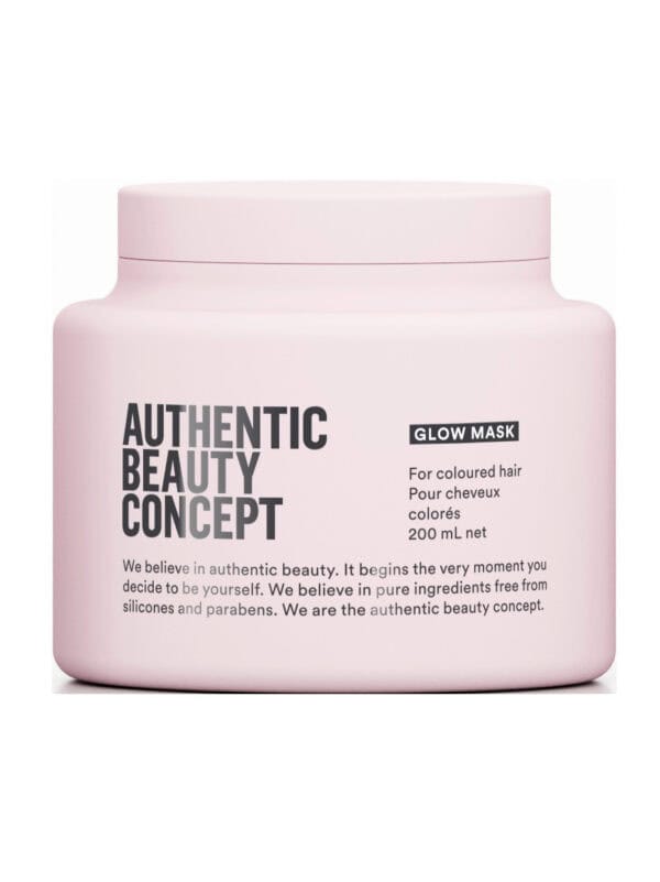 Authentic Beauty Concept Glow Mask in roze potje voor gekleurd haar.