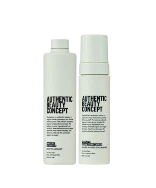 Authentic Beauty Concept cleanser en foam conditioner set.